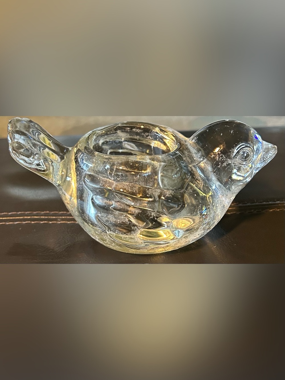 Vintage Indiana Clear Glass Bird Paperweight Votive Candle Holder Heavy